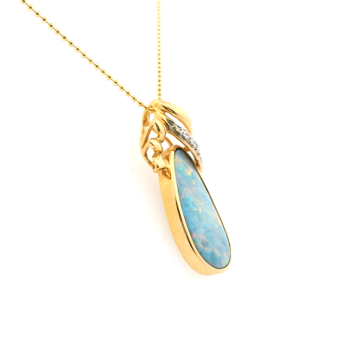 Estate 14KT Yellow Gold Doublet Opal & Diamond Pendant, ca. 1980's