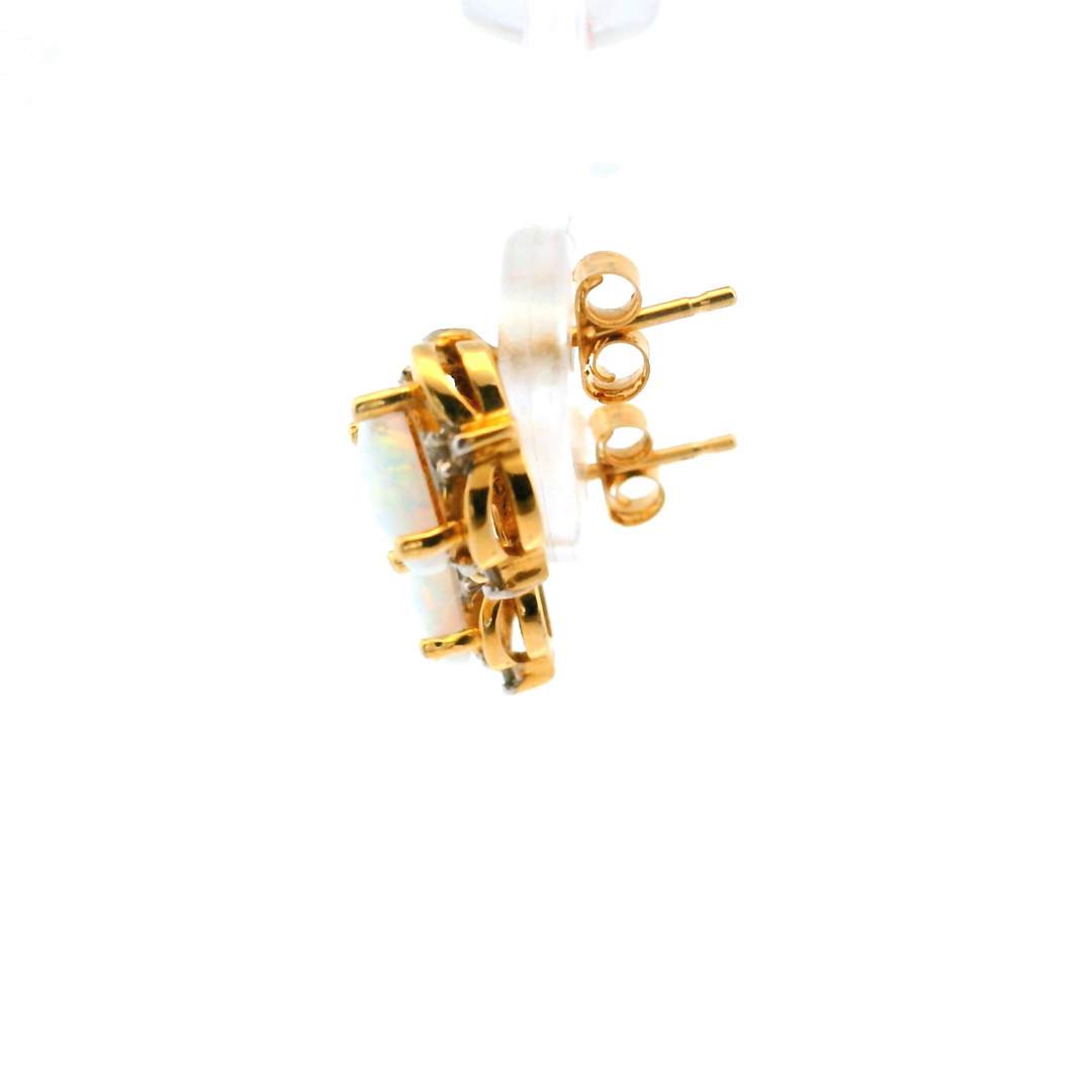 Estate 14KT Yellow Gold Oval Opal & Diamond Studs, ca. 1990's