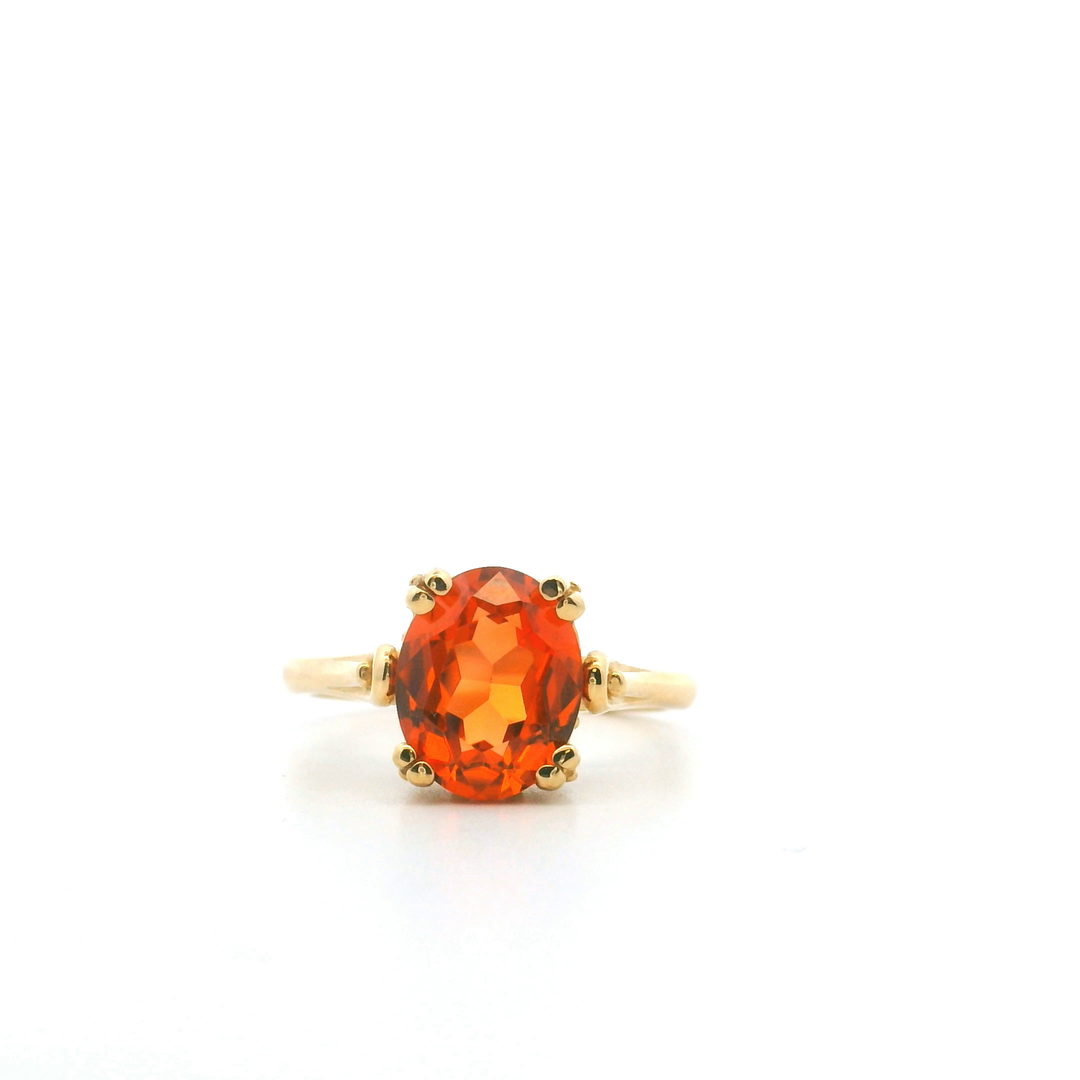 Estate 14KT Yellow Gold Oval Synthetic Orange Sapphire Solitaire Ring