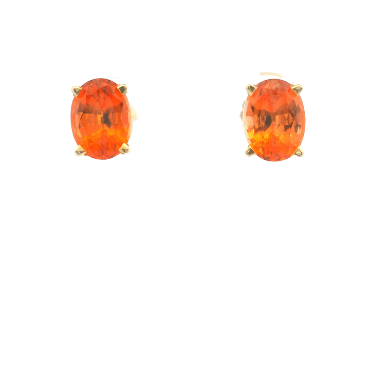 Estate 14KT Yellow Gold Oval Synthetic Orange Sapphire Studs
