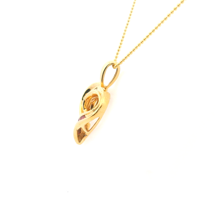 Estate 14KT Yellow Gold Square Ruby & Diamond Heart Pendant