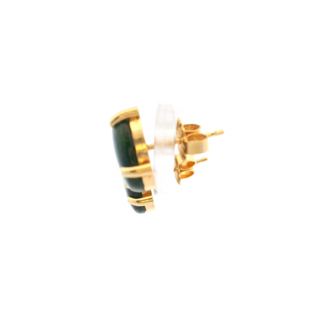 Estate 14K Yellow Gold 3.08CTW Oval Treated Black Opal Stud Earrings