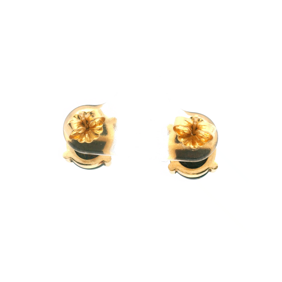 Estate 14K Yellow Gold 3.08CTW Oval Treated Black Opal Stud Earrings