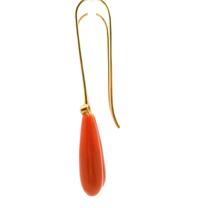 Estate 18KT Yellow Gold Coral & Diamond Drop Earrings, ca. 1980's