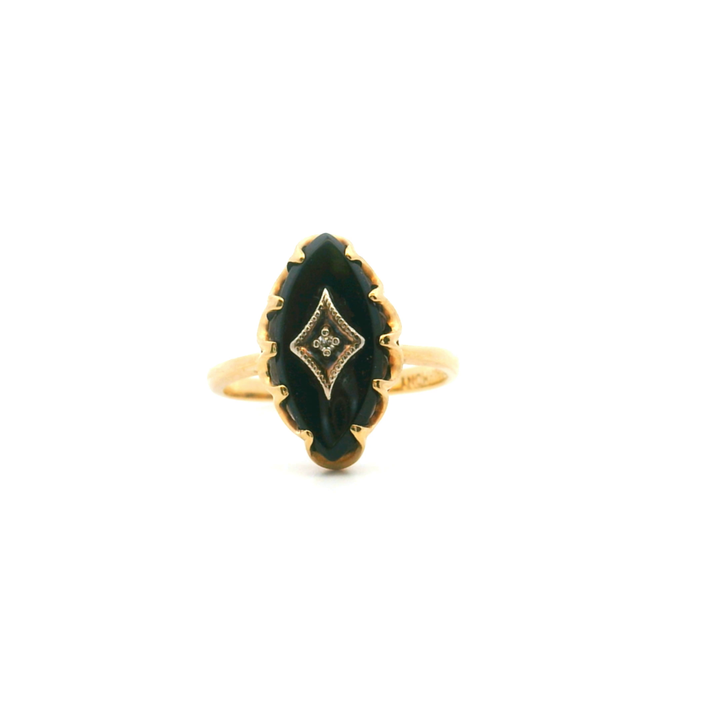 Estate 10KT Yellow Gold Marquise Black Onyx & Diamond Ring, ca. 1960's
