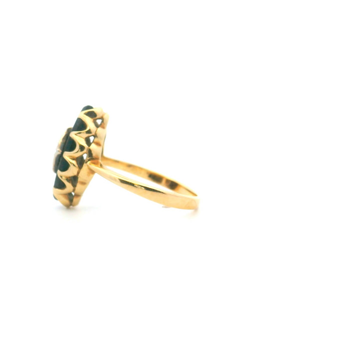 Estate 10KT Yellow Gold Marquise Black Onyx & Diamond Ring, ca. 1960's