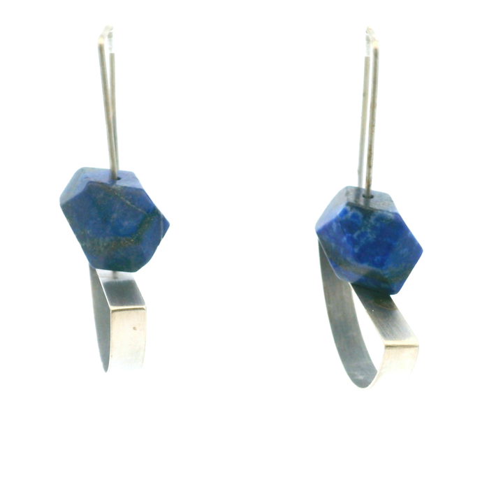 EST SS FACETED LAPIS GEOMETRIC WIRE EARRINGS CONTEMPORARY