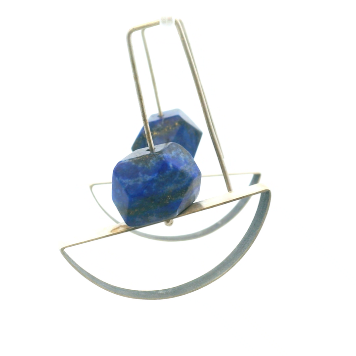 EST SS FACETED LAPIS GEOMETRIC WIRE EARRINGS CONTEMPORARY