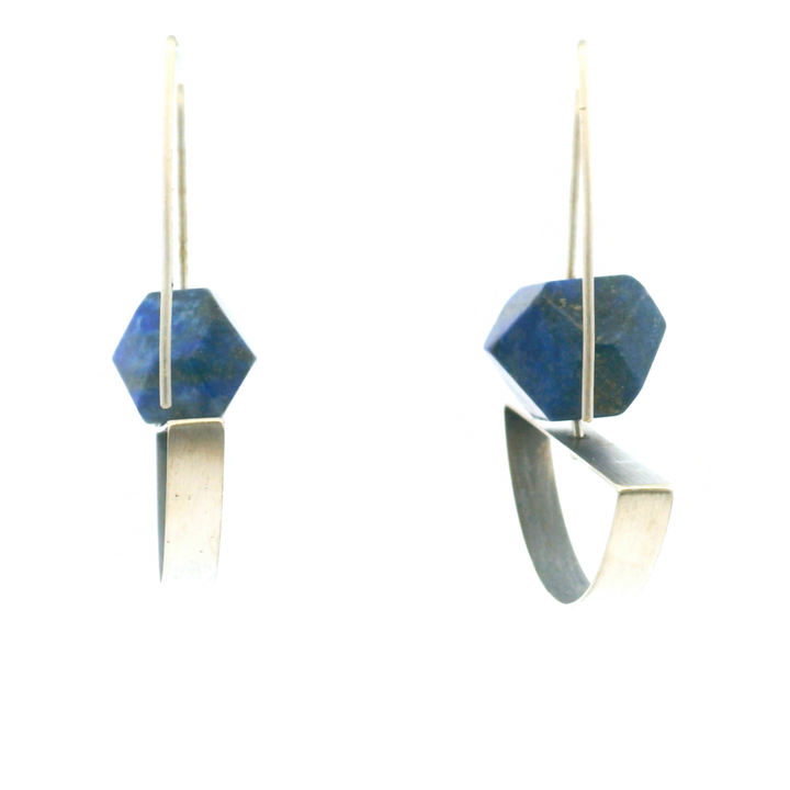 EST SS FACETED LAPIS GEOMETRIC WIRE EARRINGS CONTEMPORARY