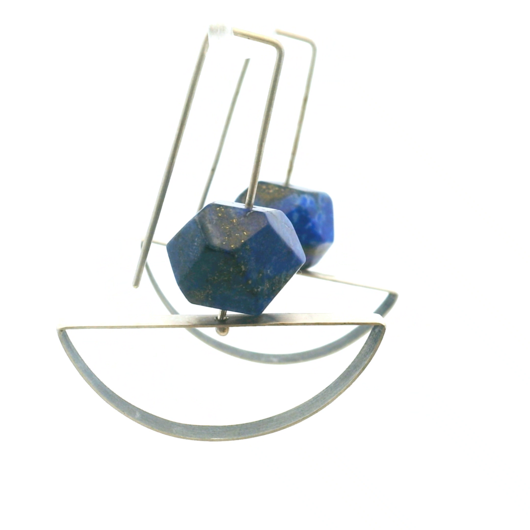 EST SS FACETED LAPIS GEOMETRIC WIRE EARRINGS CONTEMPORARY