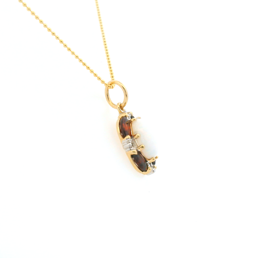 Estate 10KT Yellow Gold Opal, Garnet & Diamond Pendant