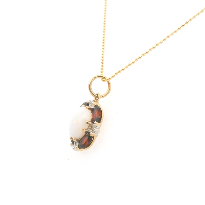 Estate 10KT Yellow Gold Opal, Garnet & Diamond Pendant