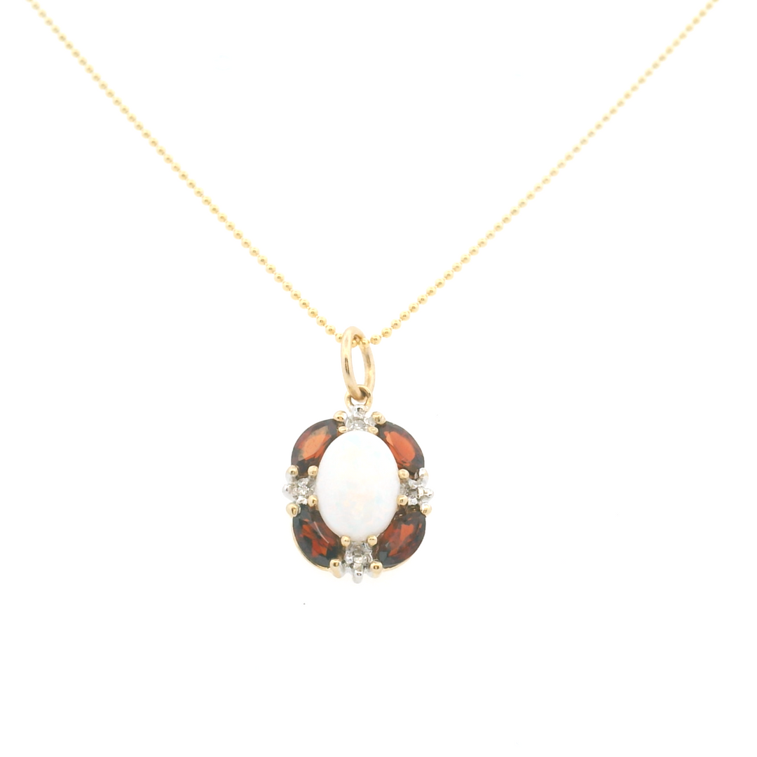 Estate 10KT Yellow Gold Opal, Garnet & Diamond Pendant