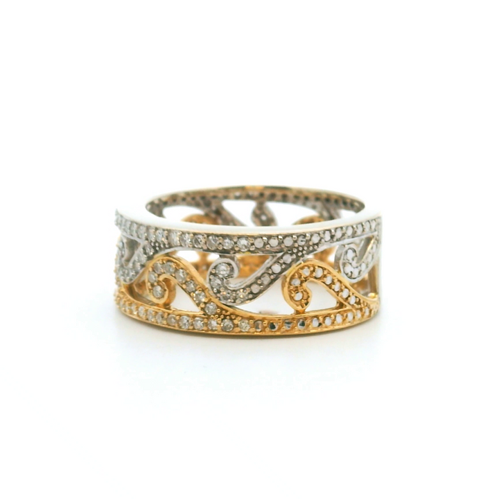 Estate 14K Two-Tone Gold 1.03CTW Diamond Open Scroll Band
