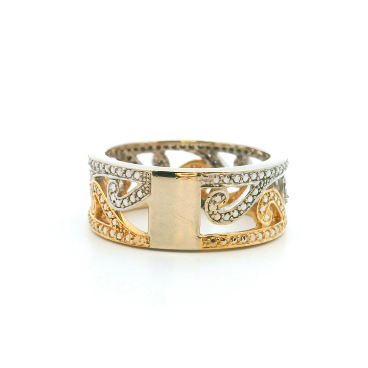 Estate 14K Two-Tone Gold 1.03CTW Diamond Open Scroll Band
