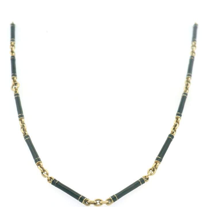 Estate 14KT Yellow Gold Black Enamel Tube Link Necklace, Art Deco (As-Is