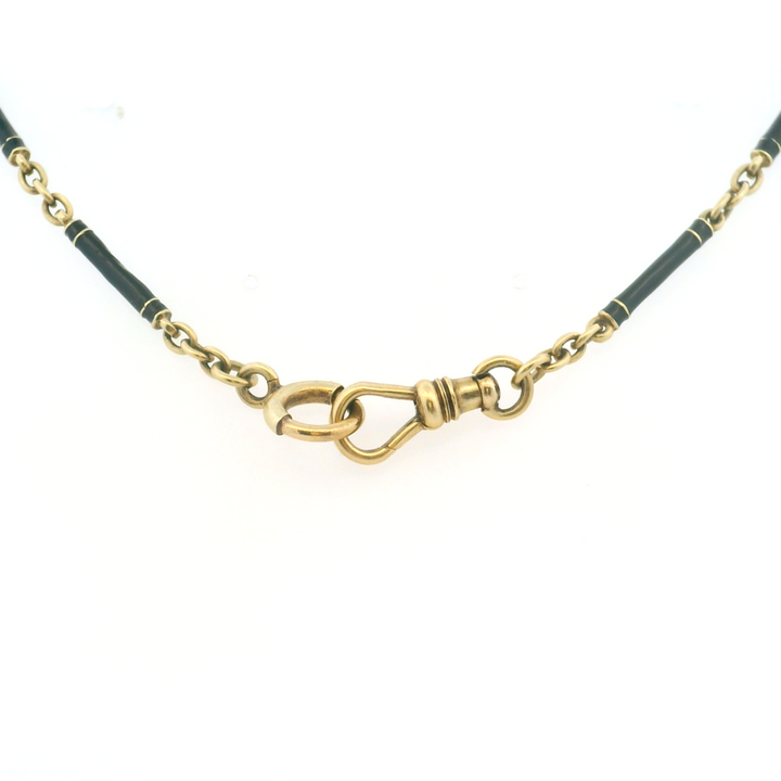 Estate 14KT Yellow Gold Black Enamel Tube Link Necklace, Art Deco (As-Is