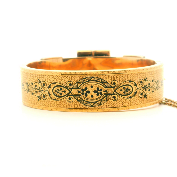 Estate 14KT Yellow Gold Belt Style Wedding Cuff with Black Enamel, ca. 1870's