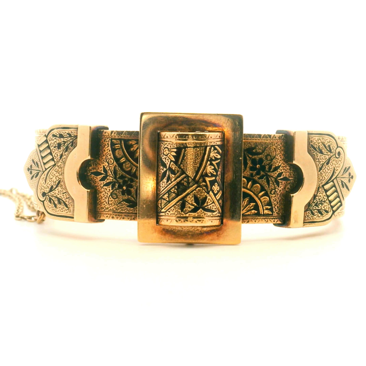 Estate 14KT Yellow Gold Belt Style Wedding Cuff with Black Enamel, ca. 1870's