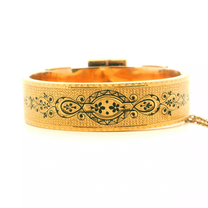Estate 14KT Yellow Gold Belt Style Wedding Cuff with Black Enamel, ca. 1870's
