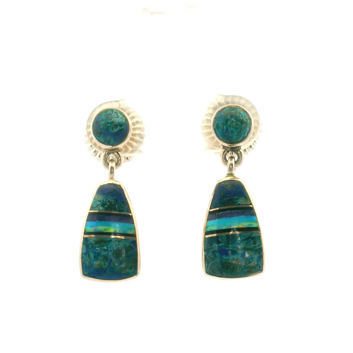 Estate Sterling Silver Multi Gemstone Inlay Drop Earrings