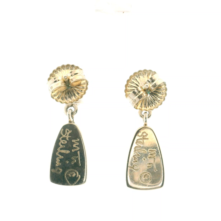 Estate Sterling Silver Multi Gemstone Inlay Drop Earrings
