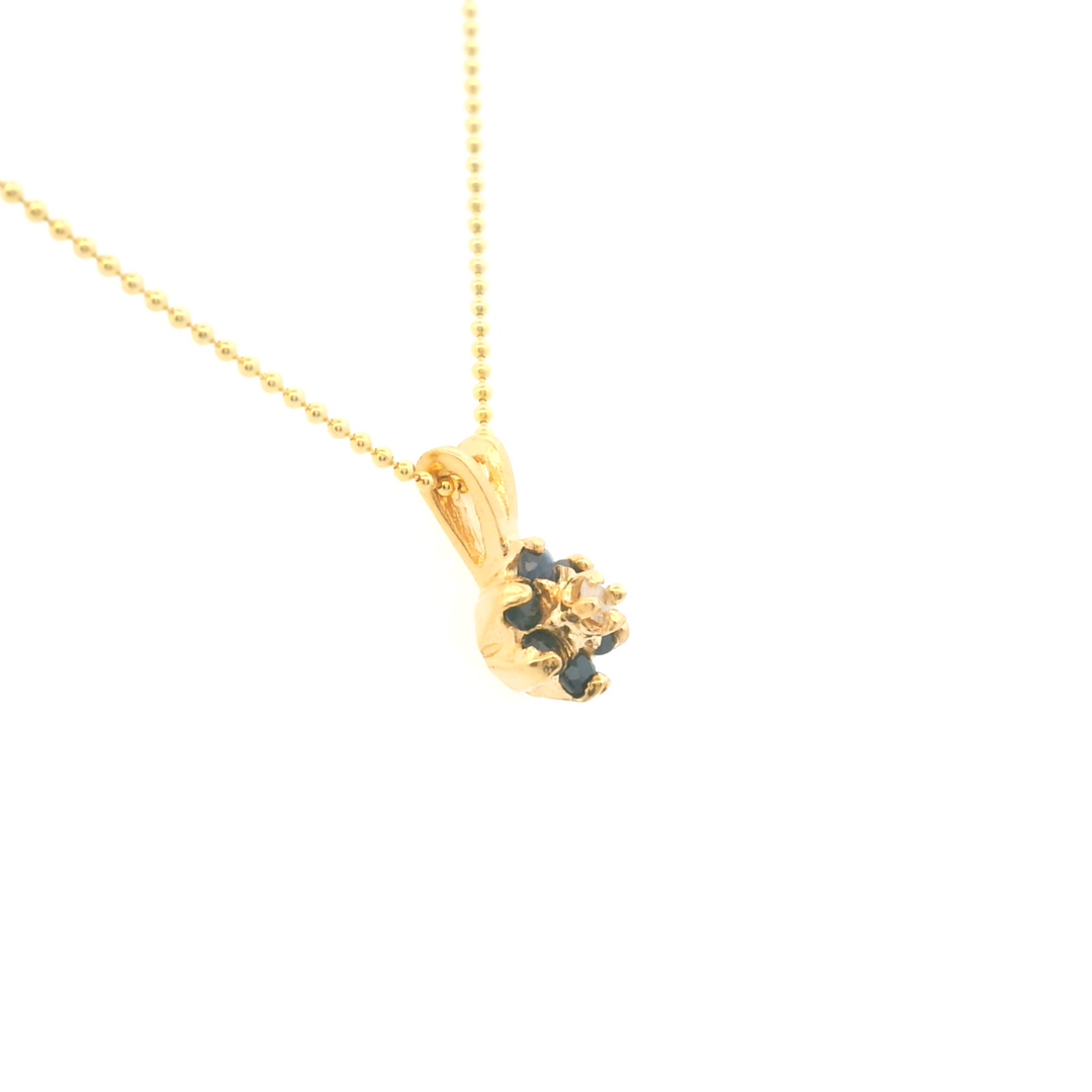 Estate 14K Yellow Gold 0.20CTW Blue Sapphire & Diamond Floral Pendant