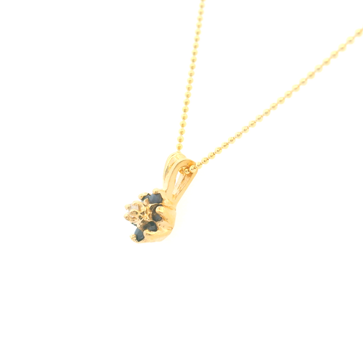 Estate 14K Yellow Gold 0.20CTW Blue Sapphire & Diamond Floral Pendant