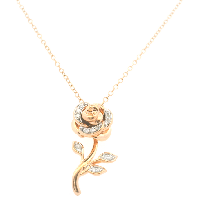 10KT Rose Gold Diamond Rose Pendant Necklace