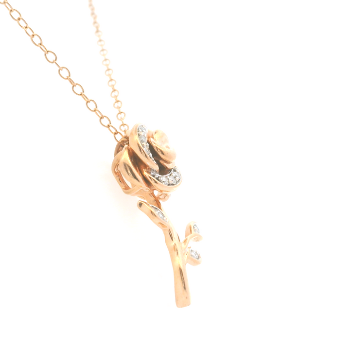 10KT Rose Gold Diamond Rose Pendant Necklace