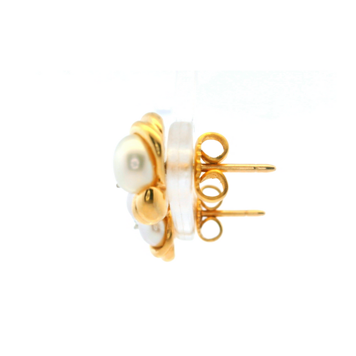 Estate 14K Yellow Gold Pearl & Diamond Cluster Stud Earrings