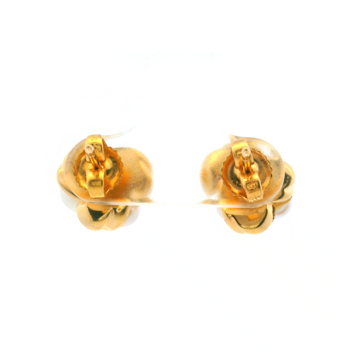 Estate 14K Yellow Gold Pearl & Diamond Cluster Stud Earrings