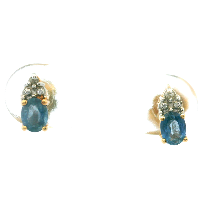 Estate 10KT Yellow Gold Oval Sapphire & Diamond Cluster Studs