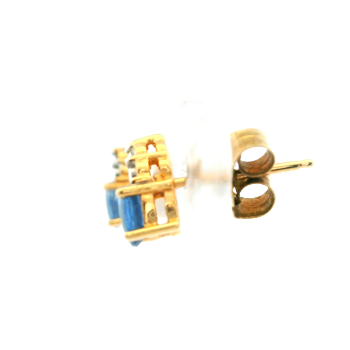 Estate 10KT Yellow Gold Oval Sapphire & Diamond Cluster Studs