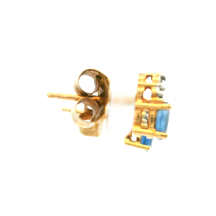 Estate 10KT Yellow Gold Oval Sapphire & Diamond Cluster Studs