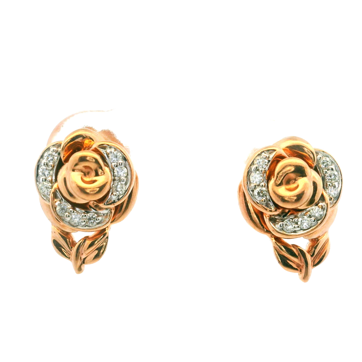 10KT Rose Gold Diamond Rose Stud Earrings