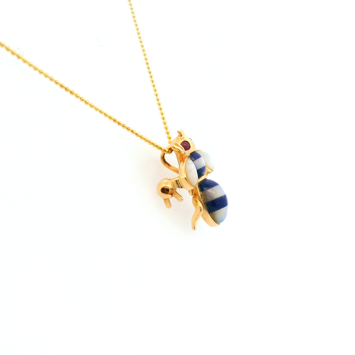 Estate 14KT Yellow Gold Ruby, Lapis & Mother of Pearl Bee Brooch, ca. 1960's