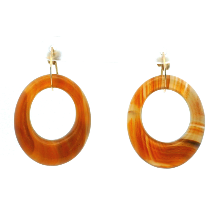 Estate 14KT Yellow Gold Agate Hoop Studs