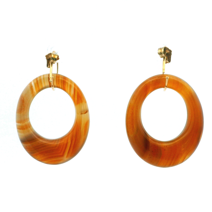 Estate 14KT Yellow Gold Agate Hoop Studs