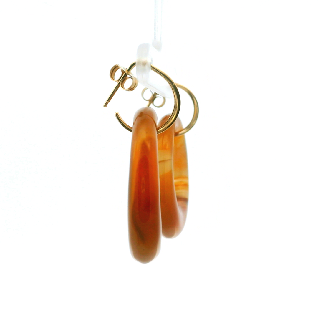 Estate 14KT Yellow Gold Agate Hoop Studs