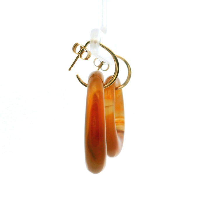 Estate 14KT Yellow Gold Agate Hoop Studs