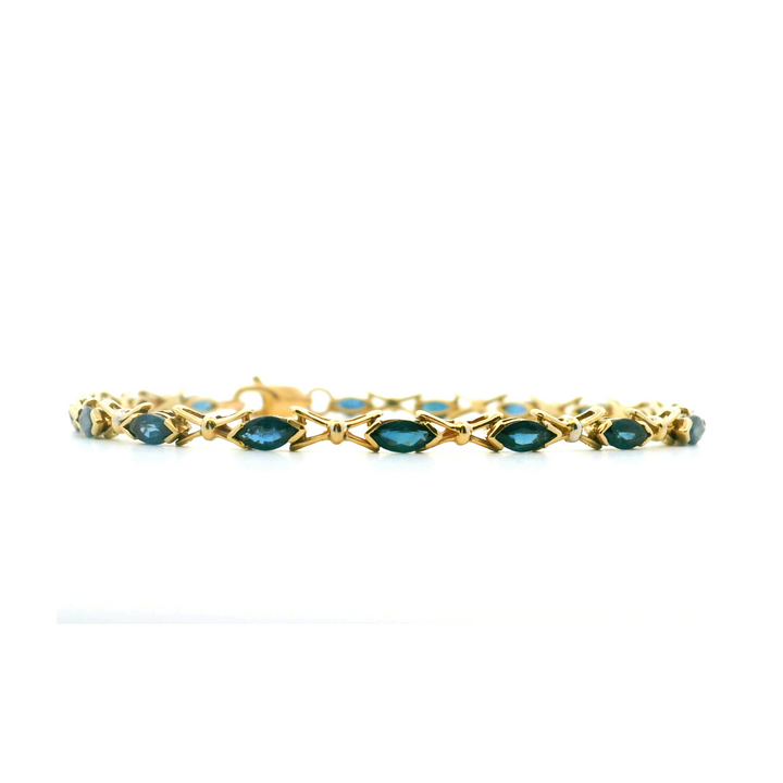 Estate 14K Yellow Gold 2.88CTW Marquise Blue Sapphire Vintage Link Bracelet