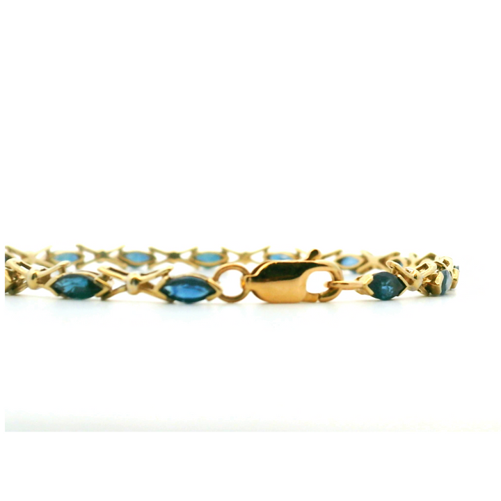 Estate 14K Yellow Gold 2.88CTW Marquise Blue Sapphire Vintage Link Bracelet