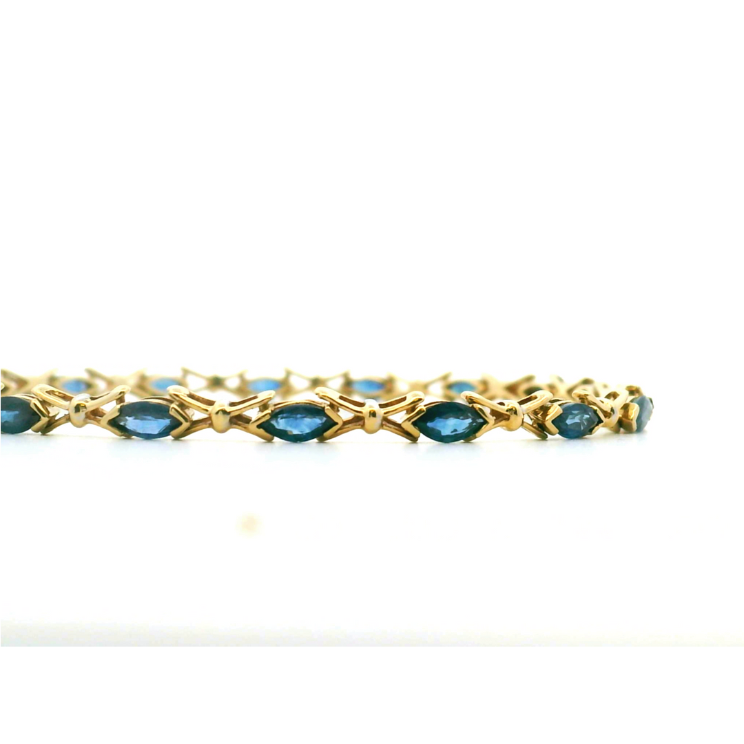 Estate 14K Yellow Gold 2.88CTW Marquise Blue Sapphire Vintage Link Bracelet