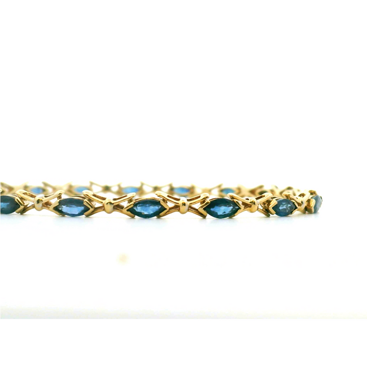Estate 14K Yellow Gold 2.88CTW Marquise Blue Sapphire Vintage Link Bracelet