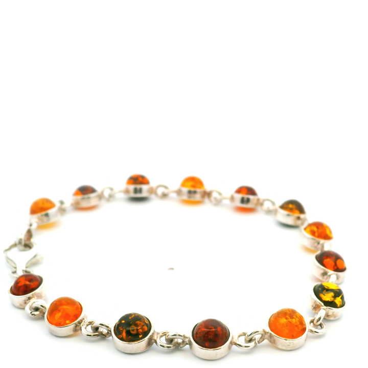 Estate Sterling Silver Round Cabochon Amber Station Link Bracelet