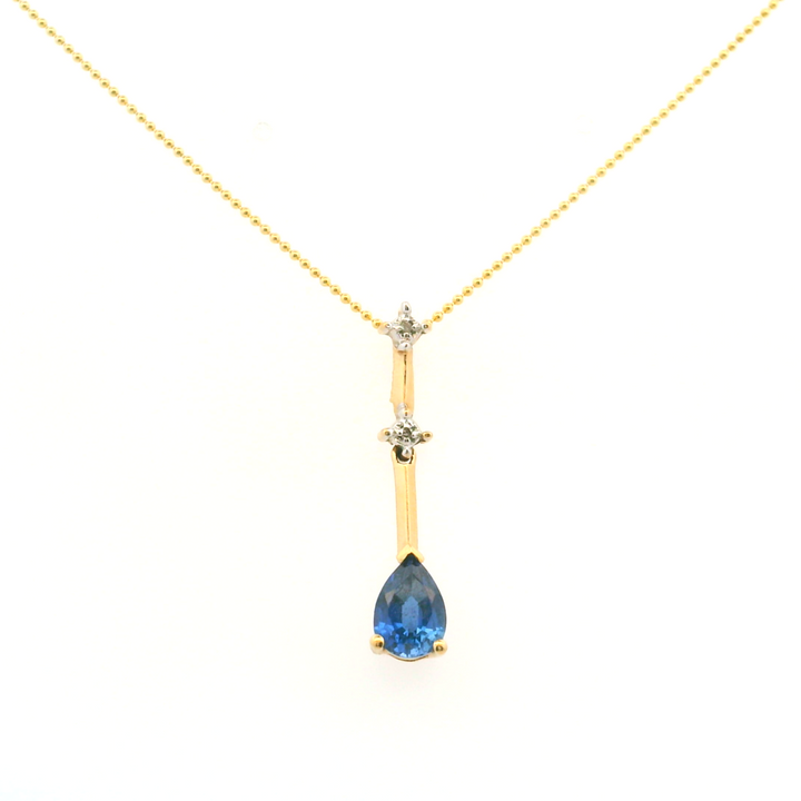 Estate 10KT Yellow Gold Pear Synthetic Sapphire & Diamond Pendant