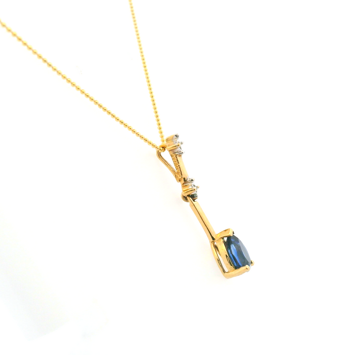 Estate 10KT Yellow Gold Pear Synthetic Sapphire & Diamond Pendant