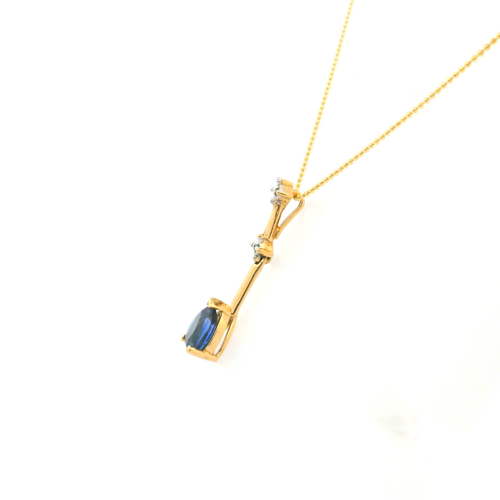 Estate 10KT Yellow Gold Pear Synthetic Sapphire & Diamond Pendant