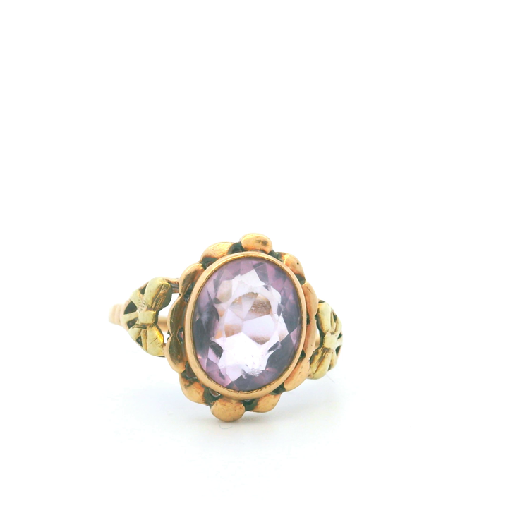 Estate 10KT Yellow Gold Oval Cabochon Amethyst Ring, ca. 1930's (As-Is)